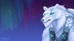 anthro aurora_(phenomenon) braided_hair fur glowing glowing_eyes glowing_runes hair male night sky solo white_body white_fur kekpafrany league_of_legends riot_games tencent volibear bear mammal polar_bear ursine 16:9 2020 hi_res widescreen