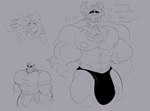 anthro barazoku bell big_bulge big_muscles big_pecs bodily_fluids bulge clothed clothed_anthro clothed_male clothing duo facial_piercing genital_fluids horn huge_bulge huge_muscles huge_pecs male muscular muscular_anthro muscular_male nose_piercing nose_ring open_mouth open_smile pecs piercing precum precum_through_clothing precum_through_underwear ring_piercing shirt smile t-shirt text topwear underwear wet wet_clothing melaisen bau_(melaisen) bovid bovine canid canine canis cattle domestic_dog mammal 2022 absurd_res digital_drawing_(artwork) digital_media_(artwork) english_text greyscale hi_res monochrome