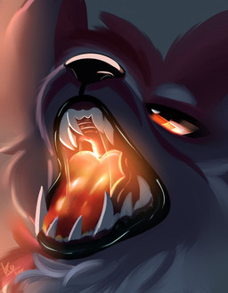 2018 ambiguous_gender black_nose bodily_fluids bust_portrait canid canine canis dated digital_media_(artwork) digital_painting_(artwork) domestic_dog ears_up facial_markings fangs feral fur glowing glowing_mouth grey_background hair head_markings herding_dog hi_res kio_(tinymunch) looking_up mammal markings mouth_shot nude open_mouth orange_body orange_eyes orange_fur orange_hair orange_tongue pastoral_dog portrait presenting presenting_mouth saliva saliva_string shaded signature simple_background solo teeth throat tinymunch tongue uvula welsh_corgi white_body white_fur