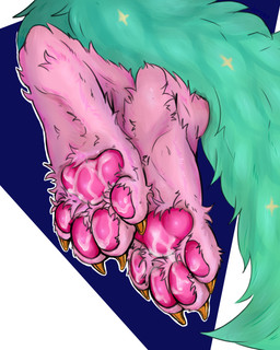 anthro blue_background bodily_fluids claws cum cum_on_paw ejaculation feet female feral foot_fetish fur genital_fluids glare green_body green_fur green_tail pawpads paws pink_body pink_fur pink_pawpads simple_background soles solo star tail toes white_background lesventin canid canine canis fox hybrid mammal wolf 4:5 absurd_res hi_res