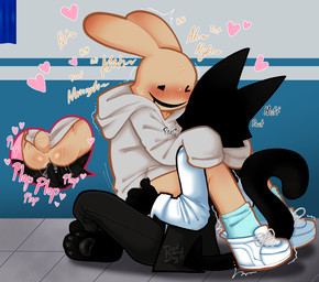 anal anal_penetration anthro black_body duo erection fur genitals male male/male male_penetrated male_penetrating male_penetrating_male penetration penis sex bedboundboy animal_hospital roblox intern_(animal_hospital) secret_agent_(animal_hospital) felid feline lagomorph leporid mammal rabbit digital_media_(artwork) hi_res
