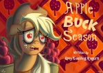 absurd_res apple applejack_(mlp) basket blonde_hair bloodshot_eyes clothing container cowboy_hat earth_pony english_text equid equine female feral food freckles friendship_is_magic fruit hair hasbro hat headgear headwear hi_res horse jowybean mammal messy_hair my_little_pony plant pony solo text tired title_card