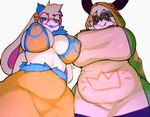 anthro bangs big_breasts big_glasses blue_eyes breasts clothed clothing eyewear female fully_clothed glasses horn huge_breasts long_ears looking_down low-angle_view robe slightly_chubby solo thick_thighs wide_hips petroverr atlyss mythology angela_flux sally_(atlyss) american_opossum chang_(atlyss) dragon kubold_(atlyss) mammal marsupial mythological_creature mythological_scalie reptile scalie