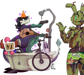 4_fingers acoustic_guitar ambiguous_gender anthro bathtub beak beverage bicycle big_butt blood bodily_fluids bone boxers_(clothing) butt clothing clown clown_nose clown_wig cross-popping_vein duo eyebrows fingers gore guitar gun guts hair handgun held_at_gunpoint holding_gun holding_handgun holding_object holding_pistol holding_ranged_weapon holding_weapon humor intestines long_hair long_tail machine male multicolored_body musical_instrument nude organs pistol plucked_string_instrument ponytail purple_body rabbit_ears ranged_weapon rib_cage riding_bike shower side_view simple_background sitting skeleton string_instrument sweat sweatdrop tail tea tea_bag thick_eyebrows thick_tail thick_thighs tied_hair traffic_cone two_tone_body underwear valve_(mechanical) vehicle weapon white_background wide_hips wire tirtthething ben_10 bomberman cartoon_network five_nights_at_freddy's five_nights_at_freddy's_3 konami microsoft minecraft mojang scottgames where's_my_water? xbox_game_studios ben_tennyson gwen_tennyson kevin_levin springtrap_(fnaf) tirt_(tirt_the_thing) tirt_(tirtthething) animatronic aquatic_gastropod bomberman_(species) chimera gastropod jorunna_parva lagomorph leporid mammal marine mollusk nudibranch rabbit robot sea_slug slug colored english_description hi_res shaded signature