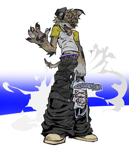 alternative_fashion anthro backpack black_body black_fur blue_background bottomwear boxer_briefs brown_body brown_fur clothed clothed_anthro clothed_male clothing ear_piercing flesh_tunnel footwear fully_clothed fully_clothed_anthro fully_clothed_male fur gauged_ear green_eyes grey_body grey_fur male male_anthro multicolored_body multicolored_fur open_mouth oversized_bottomwear oversized_clothing oversized_pants pants pawpads piercing shirt shoes simple_background solo standing stretched_ears tongue tongue_out tongue_piercing topwear underwear white_background suulfur canid canine canis domestic_dog mammal hi_res