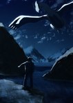 ambiguous_gender biped blue_sky cloud dark detailed_background duo feral flying lake looking_at_another looking_down looking_down_at_another male midair night outside rock scarf size_difference sky snow standing water winged_arms wings crainart nintendo pokemon generation_2_pokemon human legendary_pokemon lugia mammal pokemon_(species) 2025 absurd_res digital_media_(artwork) digital_painting_(artwork) film_grain hi_res painting_(artwork) signature