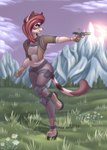 anthro beretta_92 cosplay female firing_weapon gun handgun ranged_weapon solo weapon catd epic_games fortnite margaret_never_(catd) domestic_cat felid feline felis mammal crossover hi_res