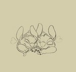 cuddling lying lying_on_ground on_front on_ground fisk24 disney lilo_and_stitch angel_(lilo_and_stitch) stitch_(lilo_and_stitch) alien experiment_(lilo_and_stitch) black_and_yellow monochrome sketch unfinished