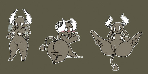 :3 anthro big_horn blush bodily_fluids butt female female_anthro genitals horn innie_vulva legs_up long_ears multiple_poses musk musky_armpit navel nipple_tape nude nude_anthro nude_female pasties pose presenting presenting_vulva rear_view slightly_chubby slightly_chubby_anthro slightly_chubby_female solo spade_tail spread_legs spreading standing tail tape tears vulva moogers imp 2024 hi_res