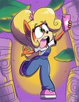 anthro blonde_hair cellphone clothing electronics female fingers footwear green_eyes hair holding_cellphone holding_object holding_phone long_hair open_mouth overalls phone pose selfie solo tongue tongue_out jurassiczalar activision crash_bandicoot_(series) coco_bandicoot mammal marsupial 2017 absurd_res hi_res signature