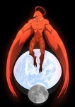 abs ambiguous_gender anthro beak earth feathers halo markings moon pecs planet red_body red_feathers solo space purplebirdman fooly_cooly atomsk alien avian bird hi_res