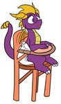 bodily_fluids claws clean_diaper clothed clothing diaper diaper_only drooling feral high_chair horn open_mouth purple_body purple_eyes purple_skin saliva simple_background sitting solo tail topless wearing_diaper white_background wings young rogeykun activision european_mythology mythology spyro_reignited_trilogy spyro_the_dragon spyro dragon mythological_creature mythological_scalie scalie western_dragon 2018