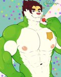 big_nipples big_pecs brown_hair candy dessert food green_body hair lollipop male muscular muscular_male nipples pecs solo star tan_body tattoo perritoguapo nintendo pokemon marcelo_solava chesnaught generation_6_pokemon pokemon_(species) 4:5 absurd_res hi_res