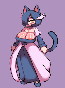 big_breasts breasts clothing dress emotionless female fur hair head_tuft nipple_slip nipples pink_body pink_nipples pupils purple_body purple_clothing purple_dress purple_fur purple_hair slit_pupils solo tuft yellow_eyes vic88 nintendo pokemon wegila_(nickzilla) domestic_cat felid feline felis gardevoir generation_3_pokemon humanoid hybrid mammal pokemon_(species) hi_res