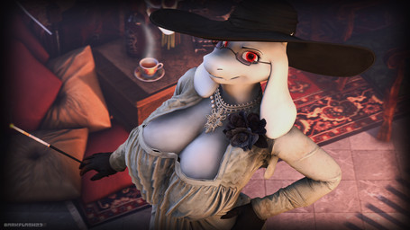 anthro cigarette_holder clothing dress eyewear female glasses looking_at_viewer red_eyes smoking solo darkflash23 warfaremachine_(modeler) capcom deltarune resident_evil undertale undertale_(series) alcina_dimitrescu toriel warfare_toriel boss_monster_(undertale) bovid bow_experiment_(resident_evil) cadou_host_(resident_evil) caprine goat mammal monster vampire 16:9 3d_(artwork) digital_media_(artwork) hi_res widescreen