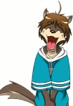 ^_^ anthro brown_body brown_fur brown_hair brown_tail clothing collarbone eyes_closed front_view fur hair happy hoodie male multicolored_body multicolored_fur open_mouth open_smile red_tongue shirt simple_background smile solo sprite tail tail_motion tailwag tan_body tan_fur tan_tail teal_clothing teal_hoodie teal_topwear teeth tongue topwear two_tone_body two_tone_fur two_tone_tail white_background samoji morenatsu shun_(morenatsu) canid canine canis mammal wolf 2d_animation animated low_res official_art short_playtime