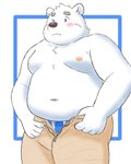 anthro belly blue_eyes blush bottomwear clothing fur humanoid_hands kemono male moobs navel nipples overweight overweight_anthro overweight_male pants solo underwear white_body white_fur yaki_atsuage utau shirane_kan bear mammal polar_bear ursine 2020 4:5 hi_res