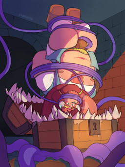 anthro armor belt blush briefs bulge circlet clothing horn imminent_vore male mimic_pred musclegut muscular navel nipples object_pred pecs restrained restrained_by_tentacles solo tentacles tentacles_on_male thong tongue unconvincing_armor underwear upside_down khangakhai lifewonders tokyo_afterschool_summoners chernobog_(tas) demon mimic mimic_chest hi_res