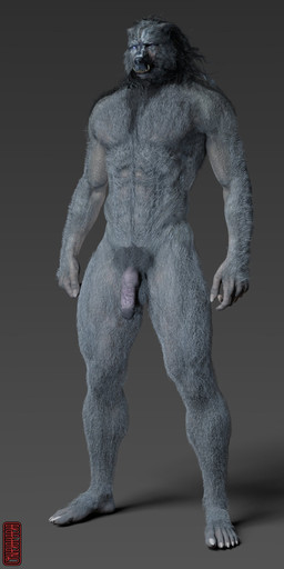 abs anthro arm_tuft balls chest_tuft claws flaccid genitals grey_body hybrid_genitalia knot looking_at_viewer male mane mouth_closed muscular muscular_anthro muscular_male navel neck_tuft nude pecs penis pubes purple_eyes scar shoulder_tuft simple_background solo standing tuft tusks vein veiny_penis ugnaughtsden elden_ring fromsoftware blaidd_(elden_ring) canid canine canis mammal wolf 1:2 2022 3d_(artwork) absurd_res digital_media_(artwork) hi_res
