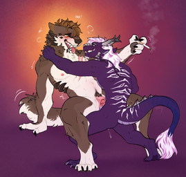 andromorph andromorph/male andromorph_anthro andromorph_penetrated anthro anthro_on_anthro anthro_penetrated anthro_penetrating anthro_penetrating_anthro big_clitoris brown_body brown_fur cigarette clitoris duo fur genitals holding_cigarette holding_object intersex intersex/male intersex_anthro intersex_penetrated male male_anthro male_penetrating male_penetrating_andromorph male_penetrating_intersex muscular muscular_andromorph muscular_anthro muscular_intersex muscular_male nipples nude_andromorph nude_anthro nude_male open_mouth orange_background penetration penile penile_penetration penis_in_vagina purple_background purple_body rear_view sex simple_background tongue tongue_out vaginal vaginal_penetration vulva vannthunder mythology canid canine canis dragon mammal mythological_creature mythological_scalie scalie wolf hi_res