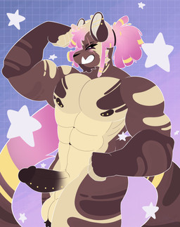 abs anthro ball_tuft balls barazoku beard biceps big_muscles blush blush_lines brown_body brown_fur brown_penis dreadlocks ear_piercing erection facial_hair flexing flexing_bicep fur genital_piercing genitals gradient_background grin hair humanoid_genitalia humanoid_penis jewelry male markings multicolored_body multicolored_fur multicolored_hair muscular muscular_anthro muscular_male nipple_piercing nipples nude pecs penis penis_piercing piercing pink_hair pose scar simple_background smile solo star tail tan_body tan_fur teeth tuft two_tone_hair retrobeastto asra_(retrobeastto) domestic_cat felid feline felis mammal absurd_res hi_res