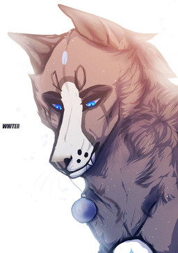 ambiguous_gender blue_eyes brown_body brown_ears brown_fur cheek_tuft christmas_decorations facial_tuft fangs feral fur mouth_closed neck_tuft simple_background solo teeth text tuft white_background unknowhiter canid canine canis mammal 2015 artist_name bust_portrait portrait