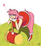 anthro bent_over big_butt bodily_fluids butt clothing female hammer heart_symbol looking_at_viewer panties solo sweat sweatdrop sweaty_legs tongue tongue_out tools underwear yamathegod sega sonic_the_hedgehog_(series) amy_rose eulipotyphlan hedgehog mammal hi_res