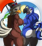 ambient_silhouette american_flag anthro areola areola_slip avian_legs beach beak big_breasts big_butt bikini bikini_thong blue_body blue_feathers breasts brown_areola brown_body brown_feathers butt clothed clothing countershade_butt countershading curvy_figure duo_focus feathers female female/female group hat headgear headwear light looking_at_viewer looking_back micro_bikini one-piece_swimsuit open_beak open_mouth outside palm_tree partially_clothed pattern_bikini pattern_clothing pattern_swimwear plant red_bikini_top red_umbrella seaside side_boob silhouette skimpy skimpy_bikini skimpy_swimwear sky sling_bikini smile standing star star_polygon star_print string_bikini striped_bikini striped_clothing striped_swimwear stripes sun swimwear tail tail_feathers thick_thighs top_hat tree two-piece_swimsuit umbrella united_states_of_america white_bikini_top white_clothing white_hat white_headwear wide_hips zak_hitsuji freeda_(himynameisnobody) reina_(sachasketchy) accipitrid accipitriform ambient_bird ambient_flier avian bald_eagle bird eagle sea_eagle toucan hi_res