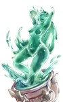 beady_eyes breasts cauldron eyelashes featureless_breasts featureless_crotch female goo_body goo_hair green_body green_eyes green_hair hair hands_behind_head long_hair nude open_mouth open_smile pseudo_hair simple_background small_breasts smile solo thick_thighs white_background wide_hips prismsticks castlevania konami keremet_(castlevania) goo_creature goo_humanoid humanoid