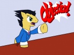 alternate_species black_hair brown_body brown_fur clothed clothing dialogue fur furrification green_eyes hair lawyer male open_mouth parody ponification solo text unknown_artist ace_attorney capcom hasbro my_little_pony objection! phoenix_wright equid equine horse mammal pony 2011 4:3 crossover english_text signature