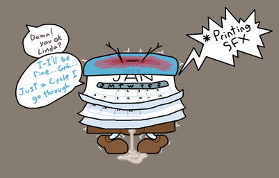 bent_legs blush blushing_profusely bodily_fluids brown_vulva cum cum_in_vagina cum_inside cum_pool emanata eyes_closed female genital_fluids genitals leaking_cum shaking solo speech_bubble trembling vulva wavy_mouth yolka calinda_(yolka) animate_inanimate waddling_head hi_res