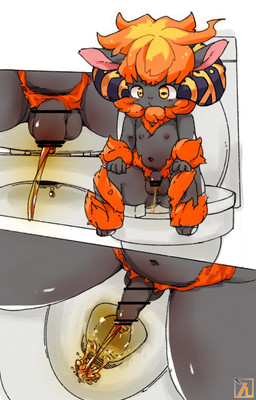 2_horns 3_toes anthro arm_tuft balls bodily_fluids censor_bar censored_genitalia censored_penis chest_tuft chin_tuft curled_horn facial_tuft feet flaccid foreskin fur genital_fluids genitals grey_body grey_fur hair horizontal_pupils horn ineffective_censorship kemono leg_tuft logo male multicolored_horn multiple_angles nude_anthro nude_male orange_hair orange_tuft peeing penis pupils shota sitting sitting_on_toilet solo toes toilet toilet_use tuft unretracted_foreskin urine urine_stream watersports wrist_tuft yellow_eyes young young_anthro young_male frozenfox71 cyberconnect2 drecom full_bokko_heroes agni_(full_bokko_heroes) bovid caprine mammal 2022 alternate_version_at_source artist_logo censored comic digital_drawing_(artwork) digital_media_(artwork) hi_res multiple_images shaded