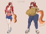 anthro big_breasts breasts bulge detailed_bulge gynomorph huge_breasts hyper intersex solo thick_thighs calcatrix canid canine canis domestic_dog mammal hi_res model_sheet