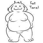 anthro eyelashes female fur genitals hands_at_side navel nipples nude overweight overweight_female pussy simple_background smile solo text white_background white_body white_fur nishi_oxnard undertale undertale_(series) toriel boss_monster_(undertale) bovid caprine mammal 1:1 character_name digital_media_(artwork) english_text monochrome