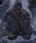 abs anthro balls barazoku beard big_muscles big_penis black_hair chest_tuft facial_hair feet flaccid foot_in_water forest fur genitals grey_body grey_fur hair humanoid_genitalia humanoid_penis male muscular muscular_anthro muscular_male nipples nude one_eye_closed outdoor_nudity outside partially_submerged pawpads pecs penis plant pubes sitting skinny_dipping solo tree tuft water wet arun_six mythology ronin_(innovator_aegis) canid canine canis mammal mythological_canine mythological_creature werecanid werecanine werecreature werewolf wolf absurd_res hi_res