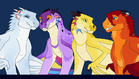 agender_pride_colors ambiguous_gender blue_body blue_eyes eye_contact eyes_closed feral fur genderfluid_pride_colors green_eyes group lesbian_pride_colors lgbt_pride looking_at_another nonbinary_pride_colors one_eye_closed orange_body orange_fur orange_lesbian_pride_colors pansexual_pride_colors pride_colors purple_body transgender_pride_colors wings wink yellow_body lynxbriight mythology wings_of_fire dragon mythological_creature mythological_scalie scalie absurd_res hi_res