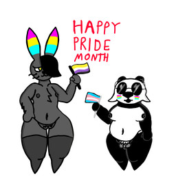 andromorph anthro belly black_body black_fur black_hair body_hair breasts chest_hair clothing eyewear female flag flat_chested fur genitals glasses grey_body grey_eyes grey_fur gynomorph hair hair_over_eye intersex legwear lgbt_pride lgbtq nerd nonbinary_pride_colors pansexual_pride_colors penis pride_color_flag pride_colors pubes pubes_exposed thick_thighs thigh_highs transgender_pride_colors vulva wearing_glasses white_body white_fur yellow_body frutigooner lgbt_pride_month alex_(frutigooner) mei_(frutigooner) bear giant_panda lagomorph mammal nonbinary_(lore) trans_(lore) trans_woman_(lore)