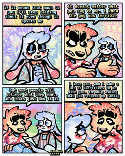 4_panel_comic aloha_shirt anthro bow_tie cheek_spots cheek_tuft cigarette cigarette_in_mouth clothing dialogue duo ears_down facial_tuft floppy_ears fur half-closed_eyes male narrowed_eyes object_in_mouth overalls pattern_clothing pattern_shirt pattern_topwear pivoted_ears shirt smoking_tobacco speech_bubble teeth text tooth_gap topwear tuft white_body white_fur yellow_body yellow_fur rawdawgcomics bingus_(rawdawgcomics) stahli_(rawdawgcomics) bird_dog canid canine canis domestic_dog golden_retriever hunting_dog lagomorph leporid mammal rabbit retriever 4:5 comic english_text hi_res