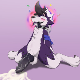 3_toes animal_genitalia anthro balls belly belly_tuft big_penis black_insides black_penis black_spots black_tongue blue_body blue_cloth blue_fur blush blush_lines bodily_fluids brown_claws cheek_tuft chest_tuft claws collar cum cum_on_ground cum_on_penis cum_pool curling_toes drooling ear_piercing facial_piercing facial_tuft fangs feet floppy_ears fur fuzzy_balls genital_fluids genitals glistening glistening_belly glistening_genitalia glistening_penis gradient_background head_tuft inner_ear_fluff kneeling knot knotted_penis leaking_cum looking_pleasured male markings mind_break nose_piercing penis piercing pink_eyes pink_inner_ear_fluff pink_sclera saliva saliva_on_tongue saliva_string sheath simple_background solo spiked_collar spikes spots spotted_body spotted_fur teeth toe_claws toes tongue tuft white_body white_fur wristband ramunerichy nintendo pokemon lyx_(tuftydoggo) generation_7_pokemon lycanroc midnight_lycanroc pokemon_(species) 1:1 chromatic_aberration hi_res shaded soft_shading