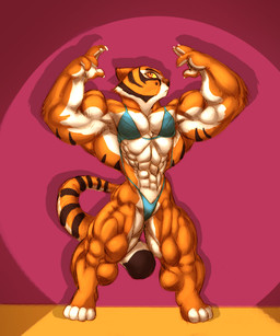 abs anthro biceps big_muscles bikini breasts clothed clothing female huge_muscles hyper hyper_muscles muscular muscular_anthro muscular_female pose skimpy solo stage stripes swimwear tail tight_clothing two-piece_swimsuit gettar82 dreamworks kung_fu_panda master_tigress felid mammal pantherine tiger