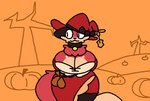 animated anthro big_breasts bouncing_breasts breasts canid canine curvy_figure female food fox fruit grace_(floa) huge_breasts magic_user mammal plant pumpkin short_playtime solo standing superiorfox voluptuous wide_hips witch