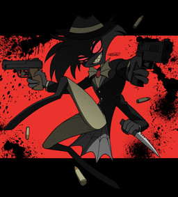 4_arms bullet clothed clothing gun hat headgear headwear holding_gun holding_object holding_ranged_weapon holding_weapon male multi_arm multi_eye multi_limb ranged_weapon sharp_teeth solo teeth weapon enaic31 hazbin_hotel hellaverse arackniss_(hazbin_hotel) arachnid arthropod demon humanoid spider hi_res