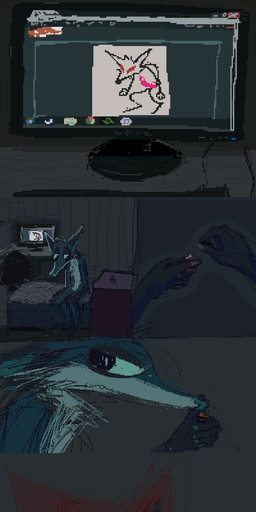 animal_genitalia animal_penis anthro blue_body blue_fur canine_genitalia canine_penis computer detailed_background electronics fur genitals heart_(organ) inside knot male nude_male organs penis sitting solo website demensa furaffinity emil_(demensa) canid canine canis coyote domestic_dog hybrid mammal 2019 comic digital_media_(artwork) hi_res pixel_(artwork)