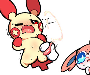 anthro biped blue_eyes blush blush_lines bodily_fluids cheek_spots chibi cum cum_string cumshot disembodied_penis ejaculation front_view fur genital_fluids genitals gloves_(marking) group handjob male male_anthro markings multicolored_body multicolored_fur one_eye_closed one_eye_half-closed open_mouth penile penis pink_body pink_fur pivoted_ears red_body red_eyes red_fur saliva sex shaking tail tan_body tan_fur tremble_lines trembling trio two_tone_body two_tone_fur unusual_anatomy unusual_tail white_body white_fur plumflavor nintendo pokemon eeveelution generation_3_pokemon generation_6_pokemon plusle pokemon_(species) sylveon 2026 digital_drawing_(artwork) digital_media_(artwork) shaded soft_shading