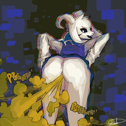 2_horns afterimage anthro anus balls bent_over black_sclera blue_clothing blue_robe blush butt clothed clothed_anthro clothed_male clothing curled_horn fart fart_cloud fart_fetish flesh_fang floppy_ears fur genitals green_fart_cloud green_text head_turned horn long_sleeves looking_back male male_anthro male_farting multicolored_clothing multicolored_robe no_underwear onomatopoeia open_mouth presenting presenting_hindquarters rear_view robe snout solo sound_effects text two_tone_robe white_anus white_balls white_body white_clothing white_eyes white_fur white_horn white_robe usagaijin undertale undertale_(series) asriel_dreemurr_(god_form) boss_monster_(undertale) bovid caprine mammal 1:1 2020 english_text hi_res signature