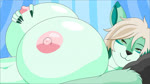 anthro areola big_breasts breasts erect_nipples female hair huge_breasts hyper hyper_breasts multicolored_hair nipples solo two_tone_hair conditional_dnp evov1 emerald_mist canid canine fox mammal space_fox spacian 2016 2d_animation animated loop motion_tweening no_sound short_playtime webm