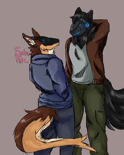 6_eyes anthro clothing duo machine male multi_eye size_difference solo satanpink mark_(theroboticdragon) mitch_(theroboticdragon) mantled_beast protogen 4:5 absurd_res full-length_portrait hi_res portrait