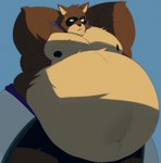 anthro belly big_belly black_bottomwear black_clothing black_nipples black_shorts blue_background bottomwear brown_body brown_fur clothed clothing eye_scar facial_scar fur male moobs musclegut muscular muscular_anthro muscular_male navel nipples no_pupils obese obese_anthro obese_male open_mouth overweight overweight_anthro overweight_male pecs pink_tongue scar shorts simple_background solo tan_belly tan_body tan_fur tongue topless topless_male tkckid epic_games fortnite hajime_(fortnite) canid canine mammal raccoon_dog tanuki hi_res