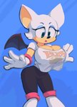 anthro big_breasts blue_background breasts clothing female gloves handwear mature_anthro mature_female shirt simple_background solo topwear wings molaveda bubsy_(series) sega sonic_the_hedgehog_(series) bubsy bubsy_bobcat rouge_the_bat bat mammal 2019 hi_res