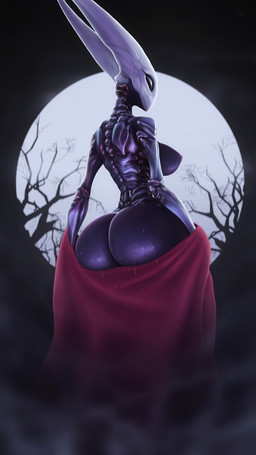 2_horns anthro big_breasts big_butt black_body black_eyes bodily_fluids breasts bubble_butt butt cape clothing clothing_down excessive_sweat exoskeleton eyelashes female full_moon glistening glistening_body glistening_breasts glistening_butt horn huge_butt moon night nipples non-mammal_breasts non-mammal_nipples plant rear_view red_cape red_clothing smoke solo spine sweat sweaty_breasts sweaty_butt tree white_head lamoz571 ghost0fonyx_(modeler) hollow_knight_(franchise) team_cherry hornet_(hollow_knight) arthropod insect 3d_(artwork) 9:16 absurd_res digital_media_(artwork) hi_res source_filmmaker_(artwork)